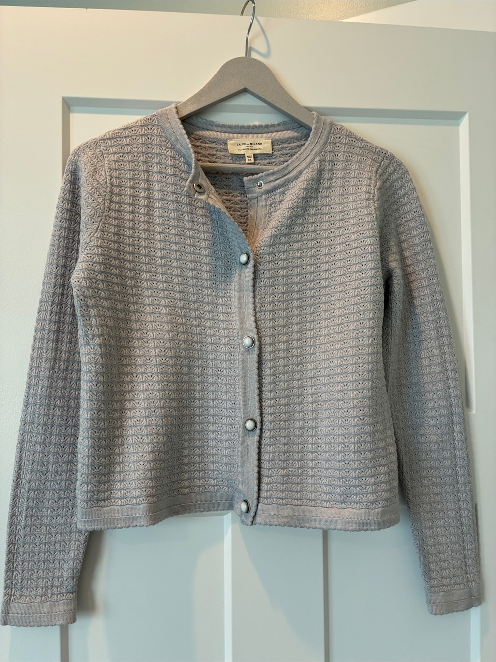 La Vila Milano Light Gray Textured Knit Cardigan with Pearl Snaps